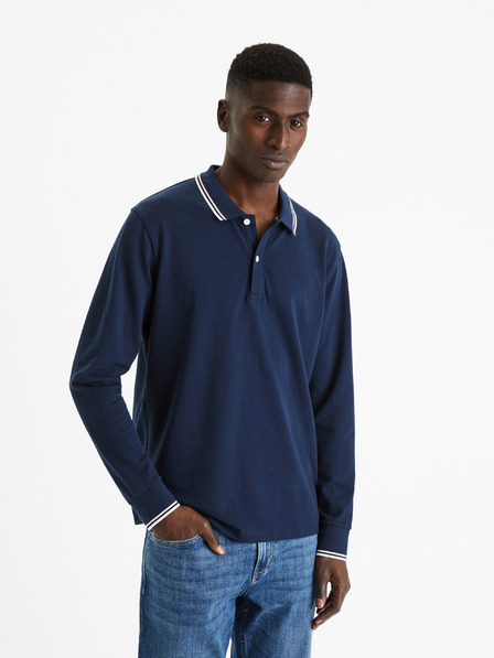 Celio Tmavomodré pánske základné polo tričko Celio Decolml