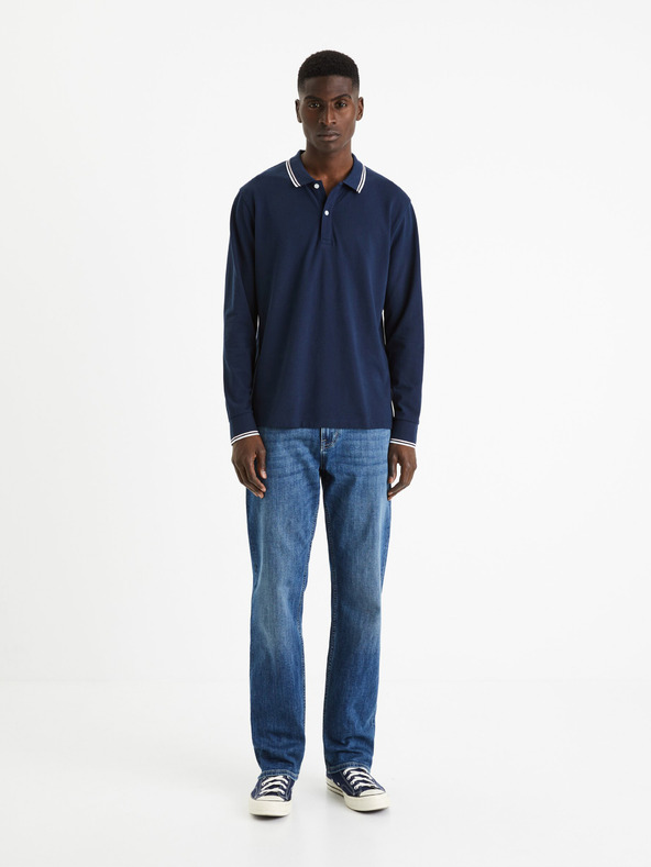 Celio Tmavomodré pánske základné polo tričko Celio Decolml