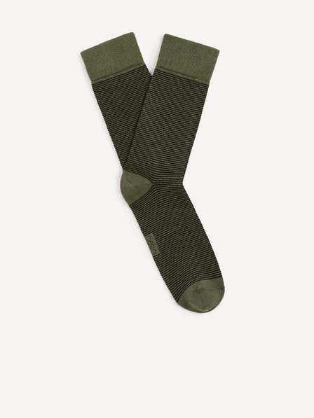 Celio Khaki pánske pruhované ponožky Celio Vicaire