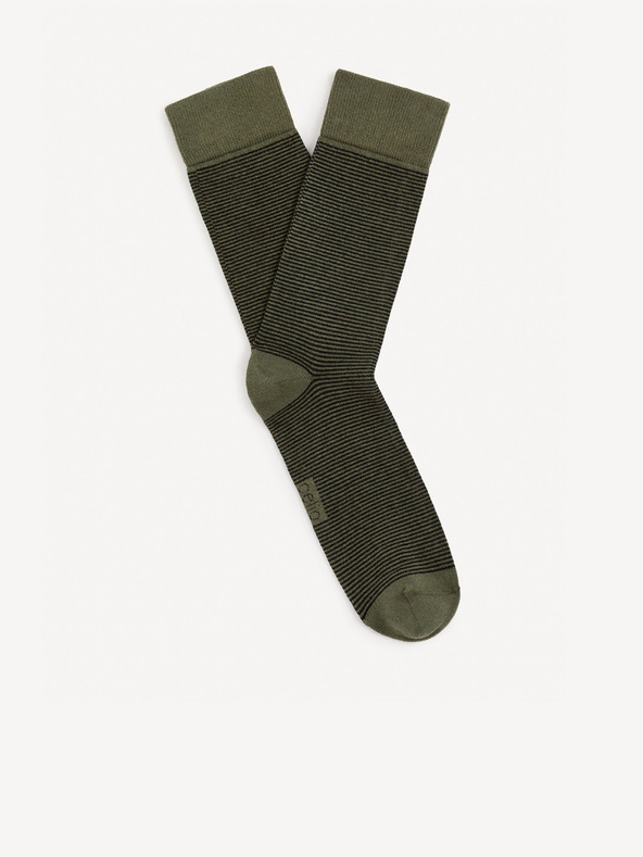Celio Khaki pánske pruhované ponožky Celio Vicaire