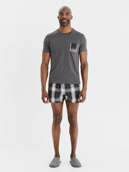 Celio Šedé pánske kockované krátke pyžamo Celio Gipyshort2