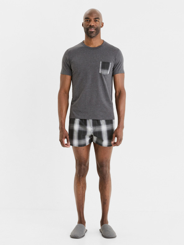Celio Šedé pánske kockované krátke pyžamo Celio Gipyshort2