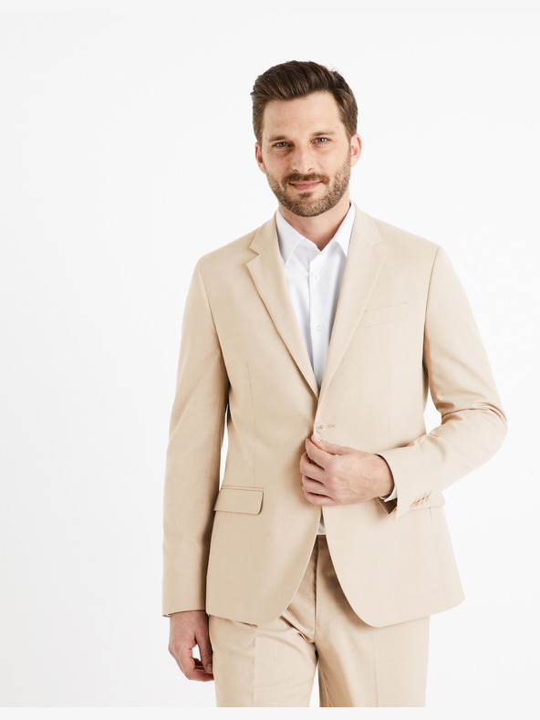 Celio Béžové pánske slim sako Celio Buamaury