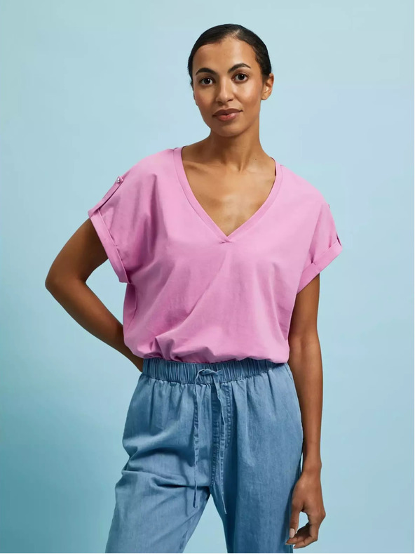 Moodo Ružové tričko s výstrihom do V Moodo