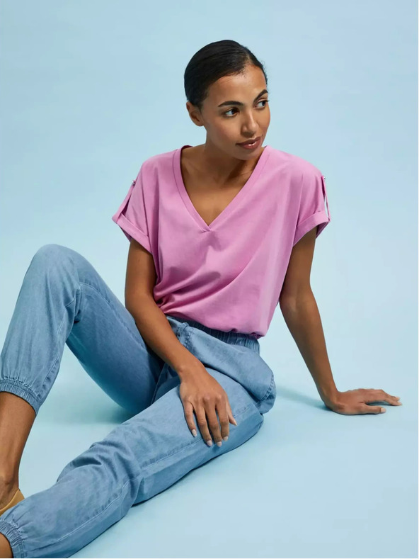 Moodo Ružové tričko s výstrihom do V Moodo
