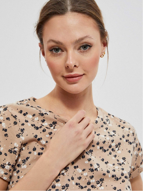 Moodo Moodo Béžové dámske vzorované tričko