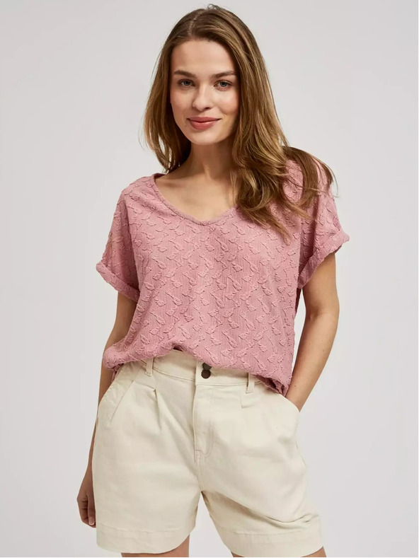 Moodo Ružové vzorované tričko s krátkym rukávom Moodo