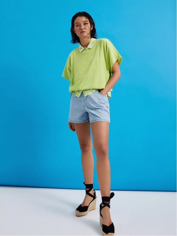 Moodo Zelené tričko s okrúhlym výstrihom Moodo