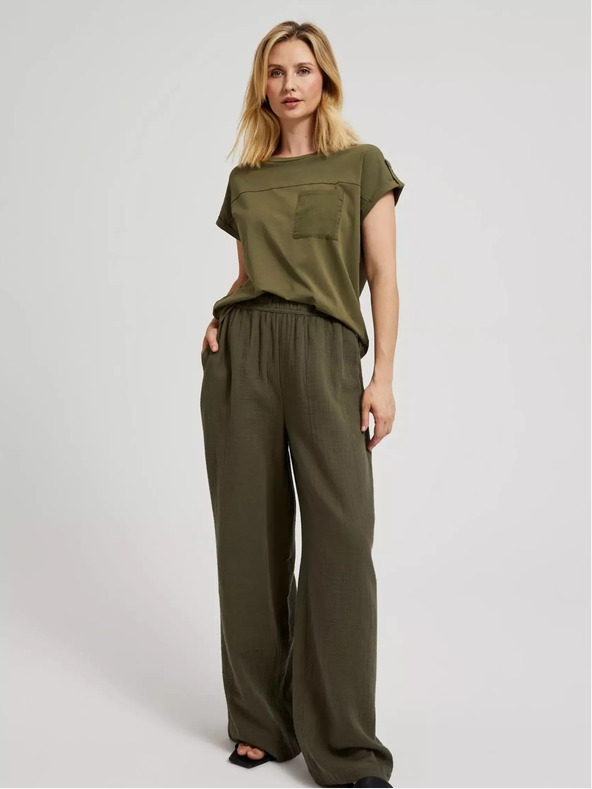 Moodo Zelené tričko s vreckom a krátkymi rukávmi Moodo