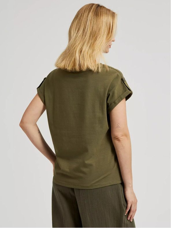 Moodo Zelené tričko s vreckom a krátkymi rukávmi Moodo