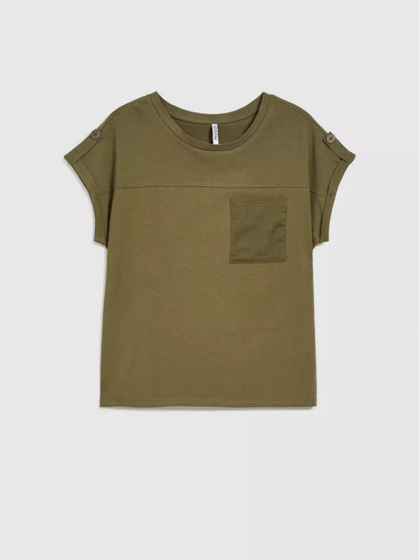 Moodo Zelené tričko s vreckom a krátkymi rukávmi Moodo