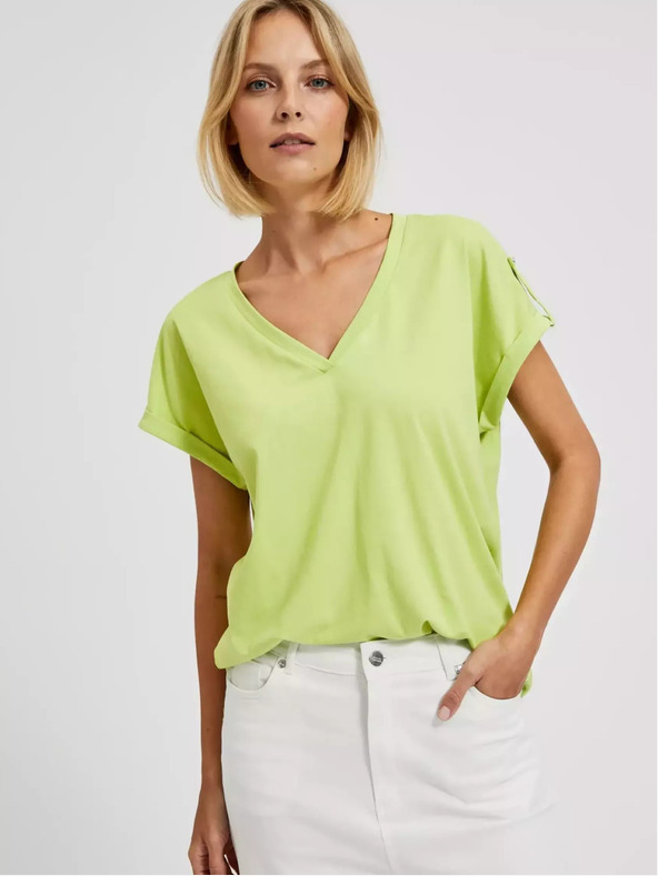 Moodo Svetlozelené tričko s výstrihom do V Moodo