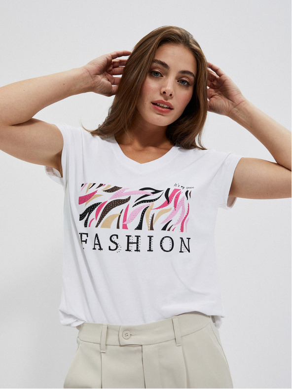 Moodo Biele dámske tričko s potlačou Moodo