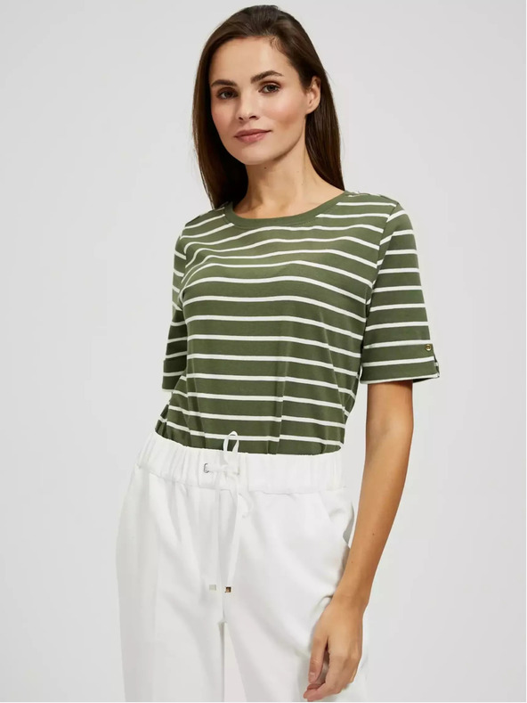 Moodo Khaki košeľa s bielymi pruhmi a vyhrnutými rukávmi Moodo