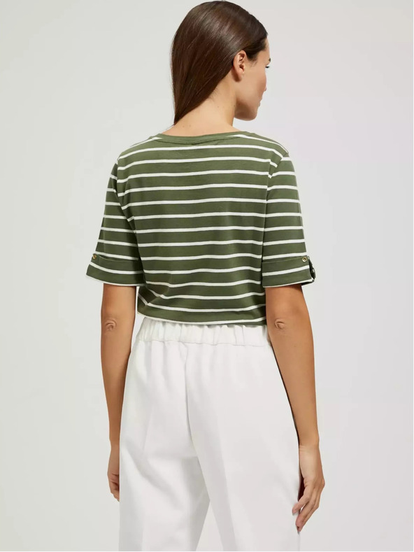 Moodo Khaki košeľa s bielymi pruhmi a vyhrnutými rukávmi Moodo