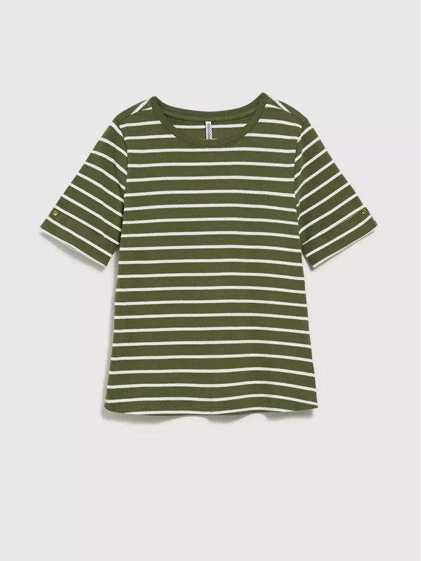 Moodo Khaki košeľa s bielymi pruhmi a vyhrnutými rukávmi Moodo