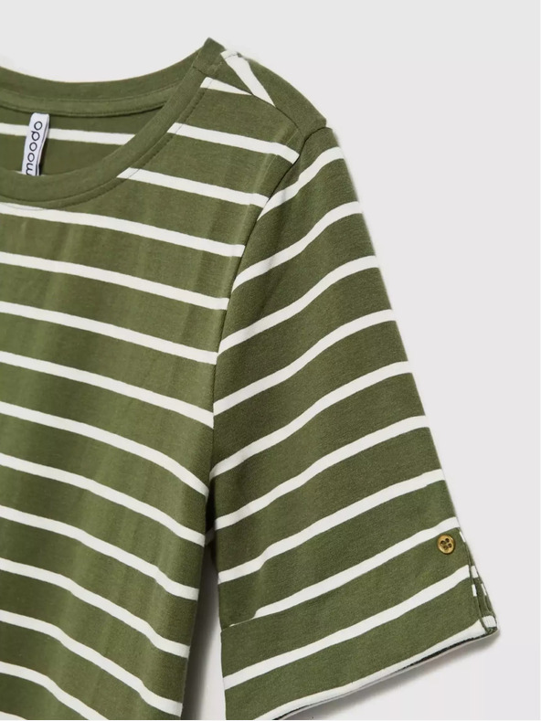 Moodo Khaki košeľa s bielymi pruhmi a vyhrnutými rukávmi Moodo