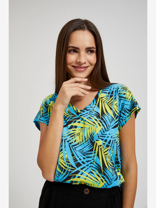 Moodo Tyrkysové vzorované tričko Moodo