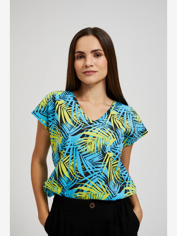 Moodo Tyrkysové vzorované tričko Moodo