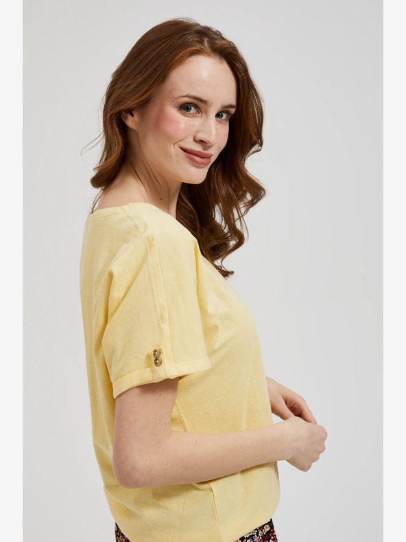 Moodo Žltá košeľa s vreckom a vyhrnutými rukávmi Moodo