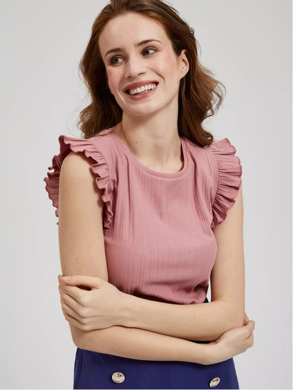 Moodo Stará ružová košeľa s volánikmi na ramenách Moodo