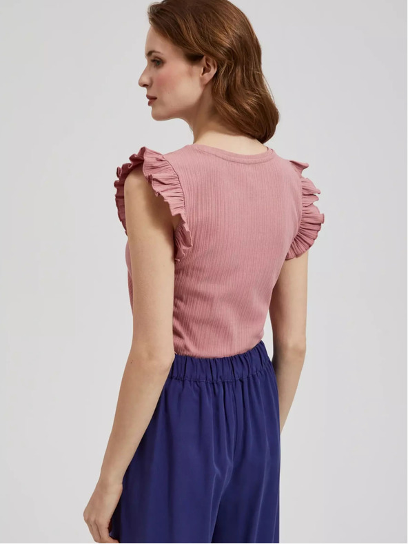 Moodo Stará ružová košeľa s volánikmi na ramenách Moodo