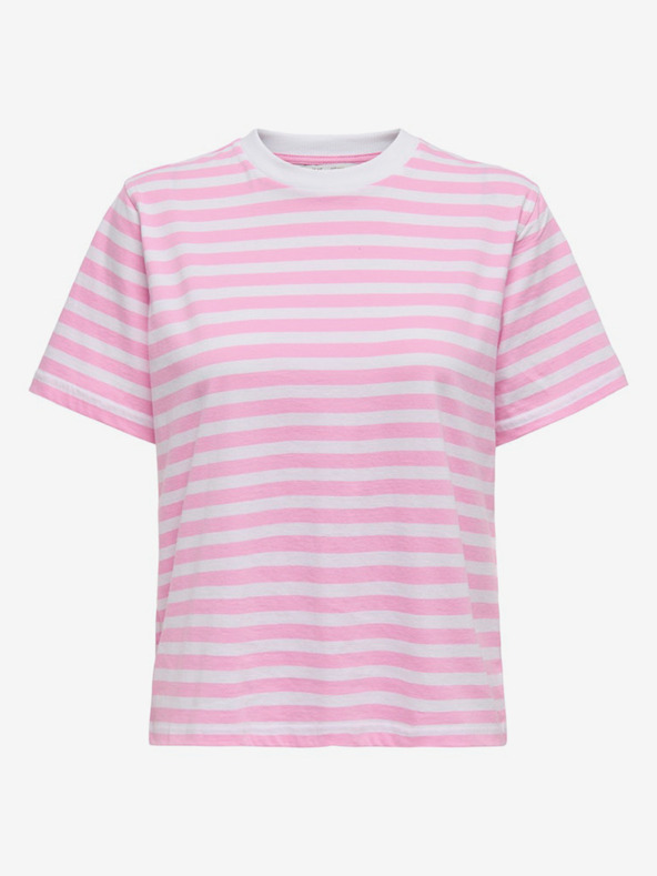 ONLY Bielo-ružové dámske pruhované tričko ONLY