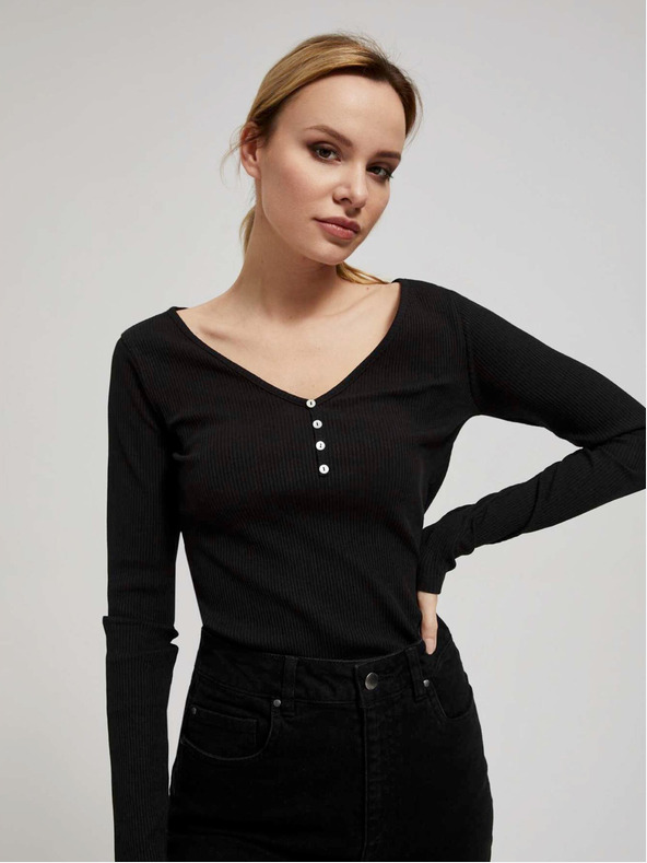Moodo Čierna dámska rebrovaná košeľa na gombíky Moodo