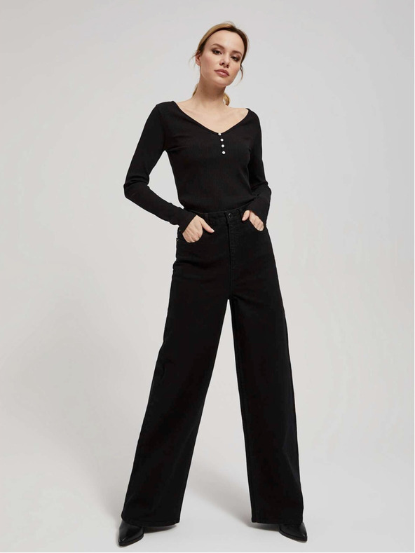 Moodo Čierna dámska rebrovaná košeľa na gombíky Moodo