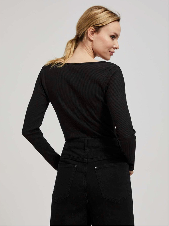 Moodo Čierna dámska rebrovaná košeľa na gombíky Moodo