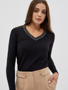Moodo Čierne dámske tričko s ozdobným výstrihom Moodo