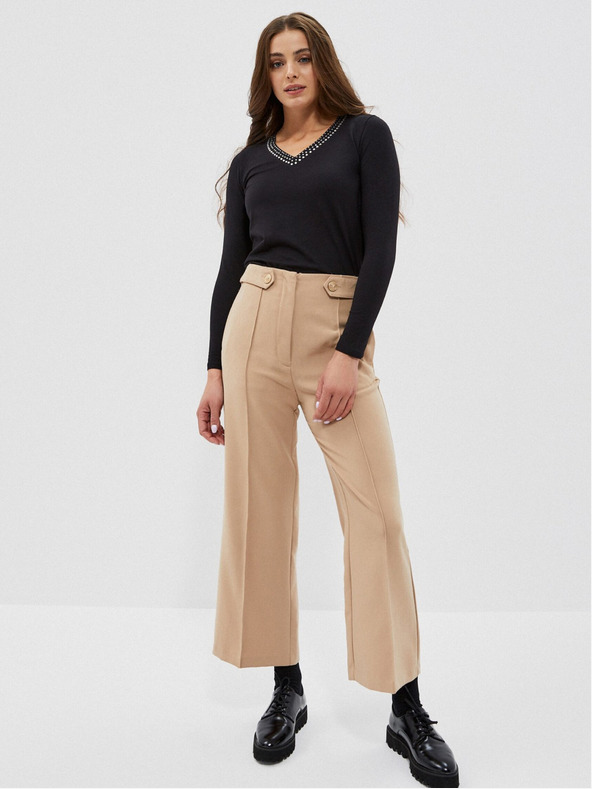 Moodo Čierne dámske tričko s ozdobným výstrihom Moodo