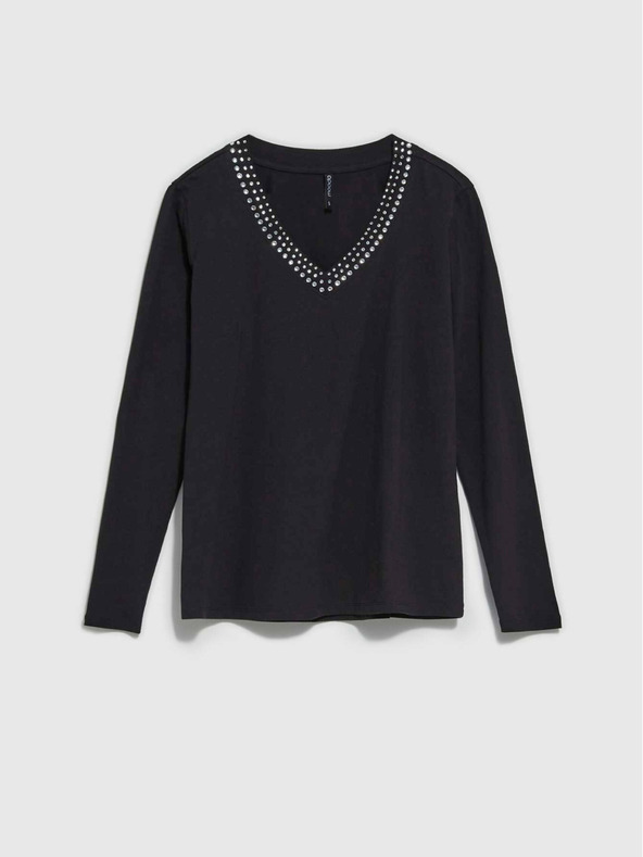 Moodo Čierne dámske tričko s ozdobným výstrihom Moodo