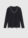 Moodo Čierne dámske tričko s ozdobným výstrihom Moodo