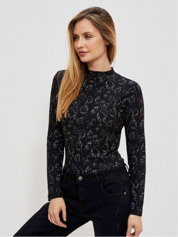 Moodo Čierne dámske vzorované tričko Moodo