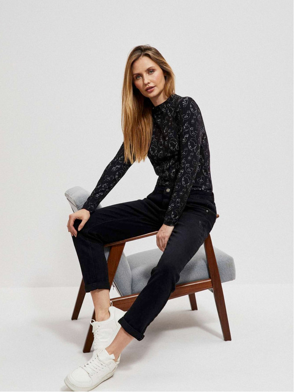 Moodo Čierne dámske vzorované tričko Moodo