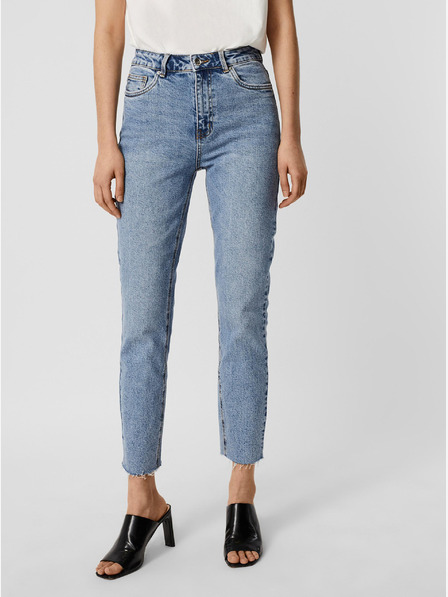 Vero Moda Modré skrátené džínsy rovného strihu VERO MODA Brenda