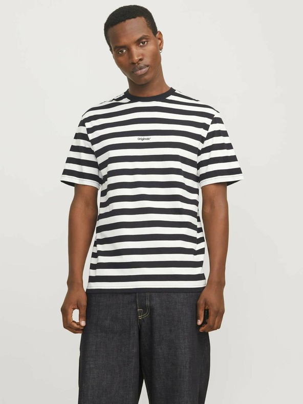 Jack & Jones Jack & Jones Pánske bielo-čierne pruhované tričko