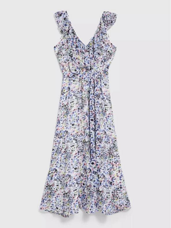 Moodo Modré kvetinové šaty s volánom na výstrihu Moodo