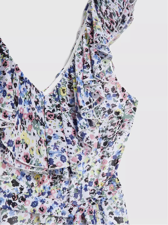 Moodo Modré kvetinové šaty s volánom na výstrihu Moodo