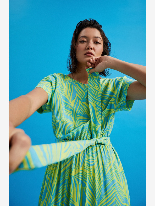 Moodo Tyrkysové šaty so zaväzovaním v páse Moodo