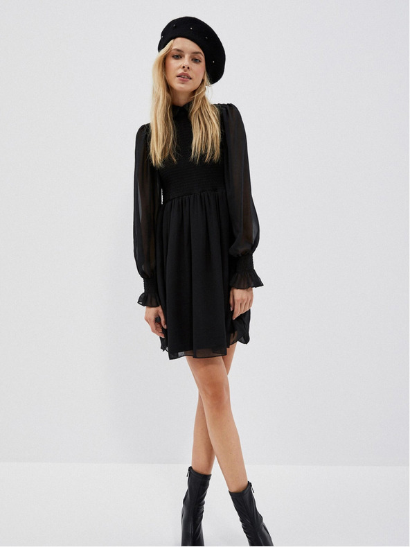 Moodo Čierne dámske šaty s volánovými rukávmi Moodo
