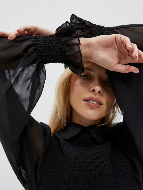 Moodo Čierne dámske šaty s volánovými rukávmi Moodo