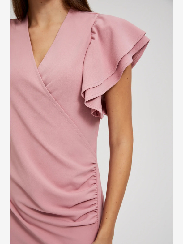 Moodo Ružové šaty s volánmi na rukávoch Moodo