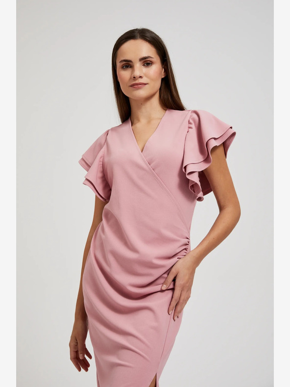 Moodo Ružové šaty s volánmi na rukávoch Moodo