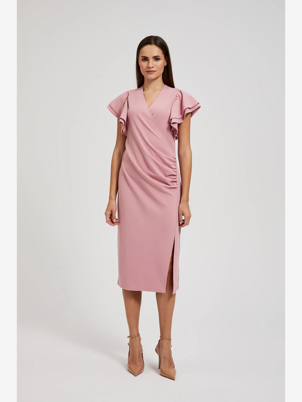 Moodo Ružové šaty s volánmi na rukávoch Moodo