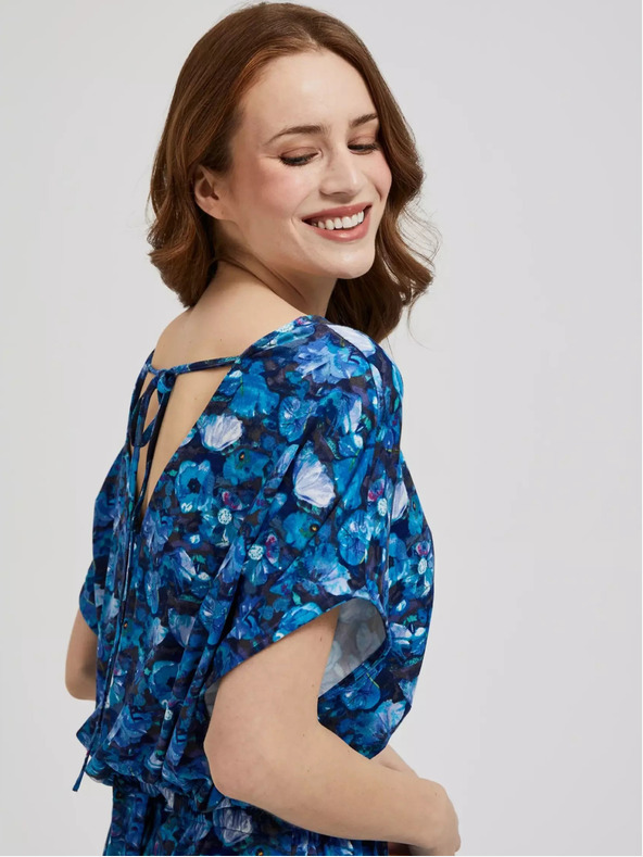 Moodo Modré maxi šaty s tropickým vzorom Moodo