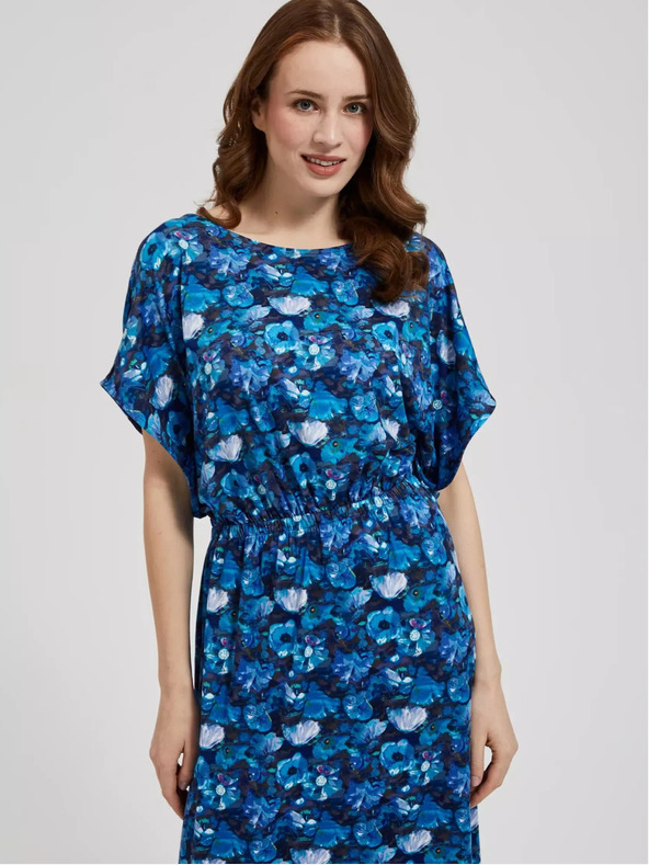 Moodo Modré maxi šaty s tropickým vzorom Moodo