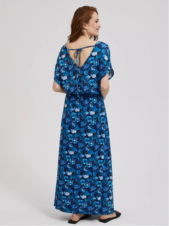 Moodo Modré maxi šaty s tropickým vzorom Moodo