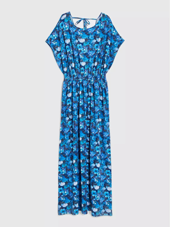 Moodo Modré maxi šaty s tropickým vzorom Moodo